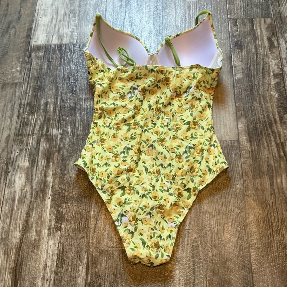 Floral Yellow and Green One-Piece Swimsuit Size Small - Picture 4 of 9